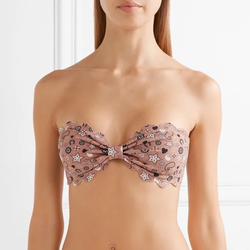 Marysia Antibes Bikini Top Sz M Strapless Bandana Scallop Trim Swim Top